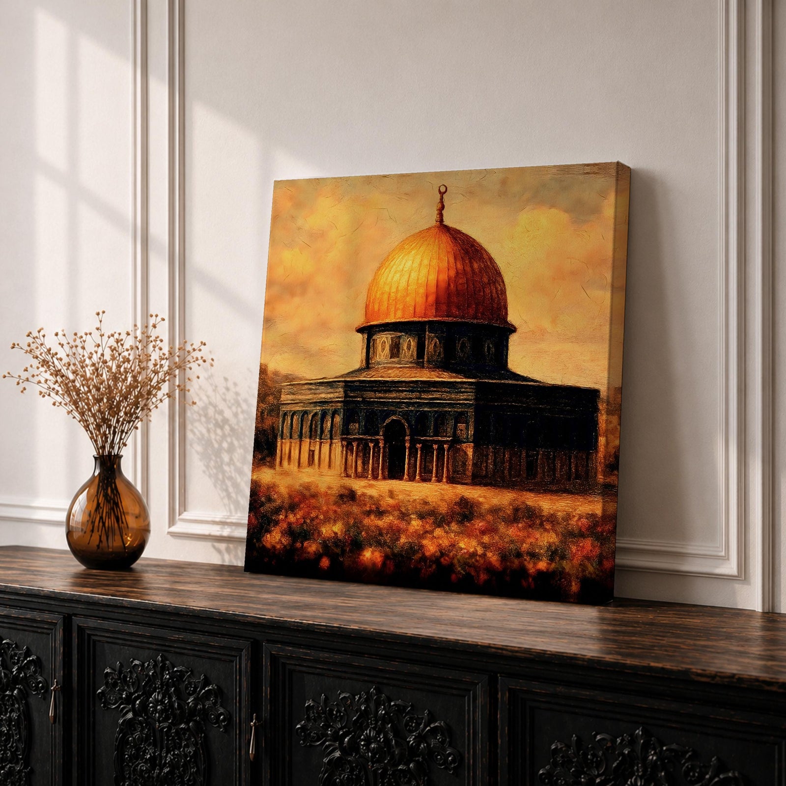 Dome of the Rock Wall Art Temple Mount Framed Canvas Al-Aqsa Vintage Islamic Decor