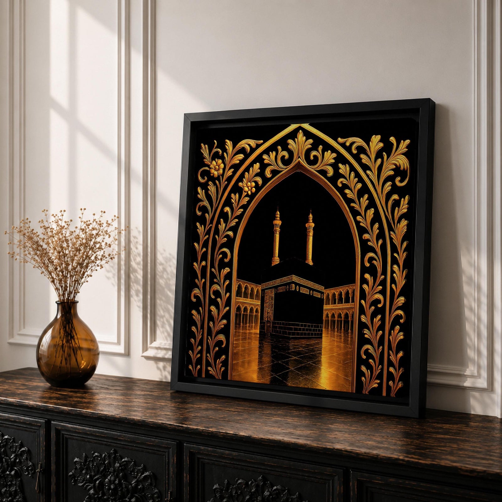 Kaaba Wall Art Arch View Framed Canvas Masjid al Haram Islamic Mecca Home Decor