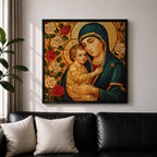 Virgin Mary Wall Art Madonna and Child Framed Canvas Mosaic Catholic Home Decor