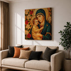 Virgin Mary Wall Art Madonna and Child Framed Canvas Mosaic Catholic Home Decor