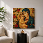 Virgin Mary Wall Art Madonna and Child Framed Canvas Mosaic Catholic Home Decor