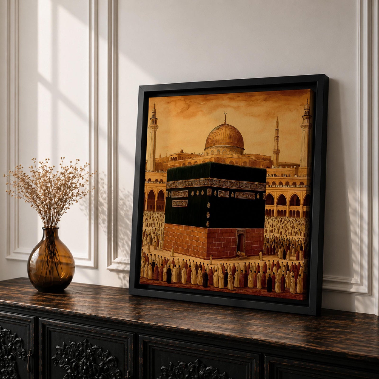 Kaaba Wall Art Tawaf Pilgrims Framed Canvas Masjid al Haram Vintage Medina Islamic Decor