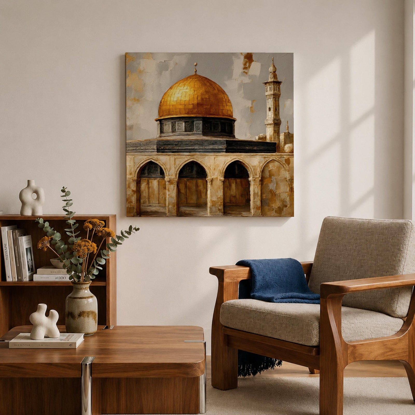 Masjid Al Aqsa Wall Art Golden Mosque Framed Canvas Qubbat Sakhra Islamic Home Decor