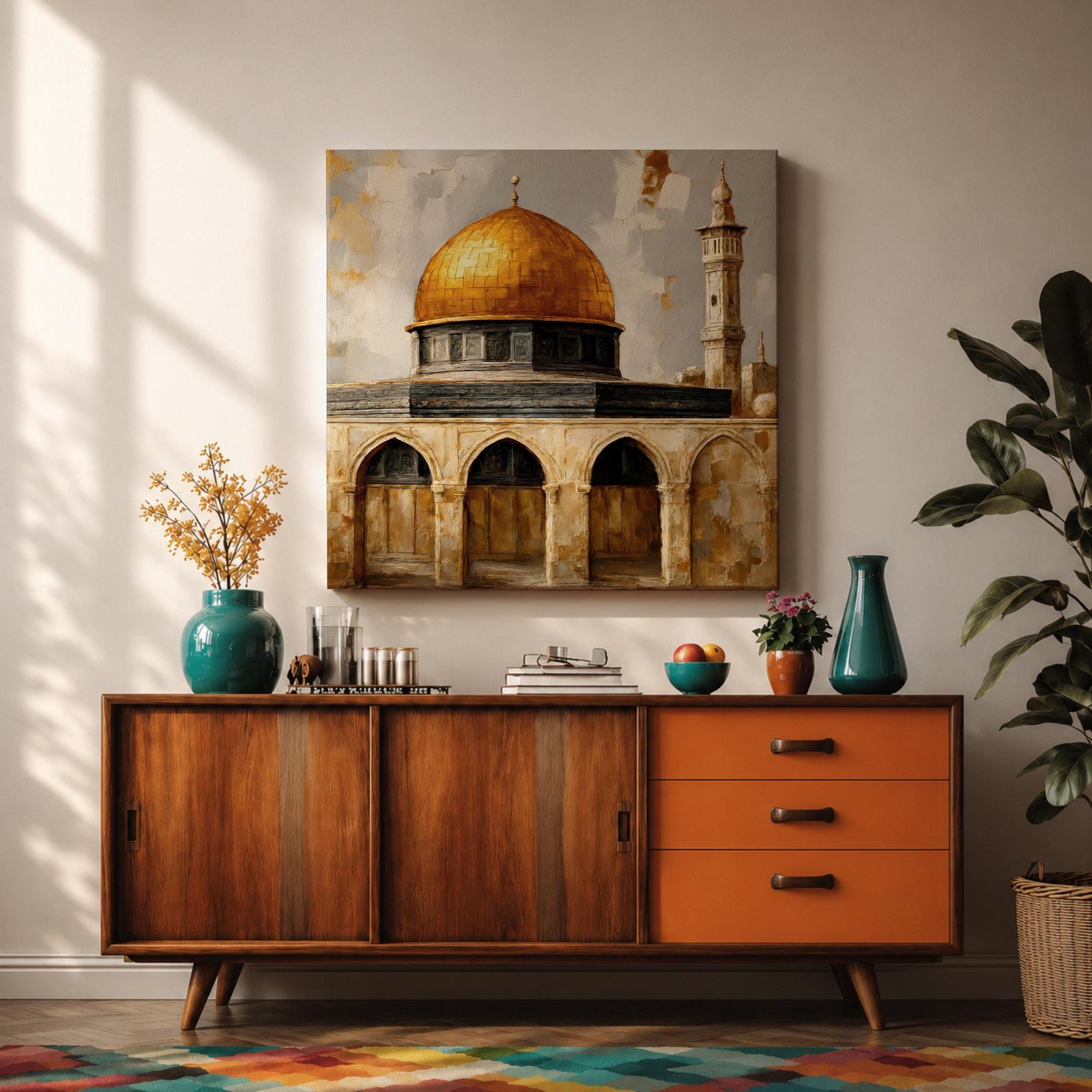 Masjid Al Aqsa Wall Art Golden Mosque Framed Canvas Qubbat Sakhra Islamic Home Decor