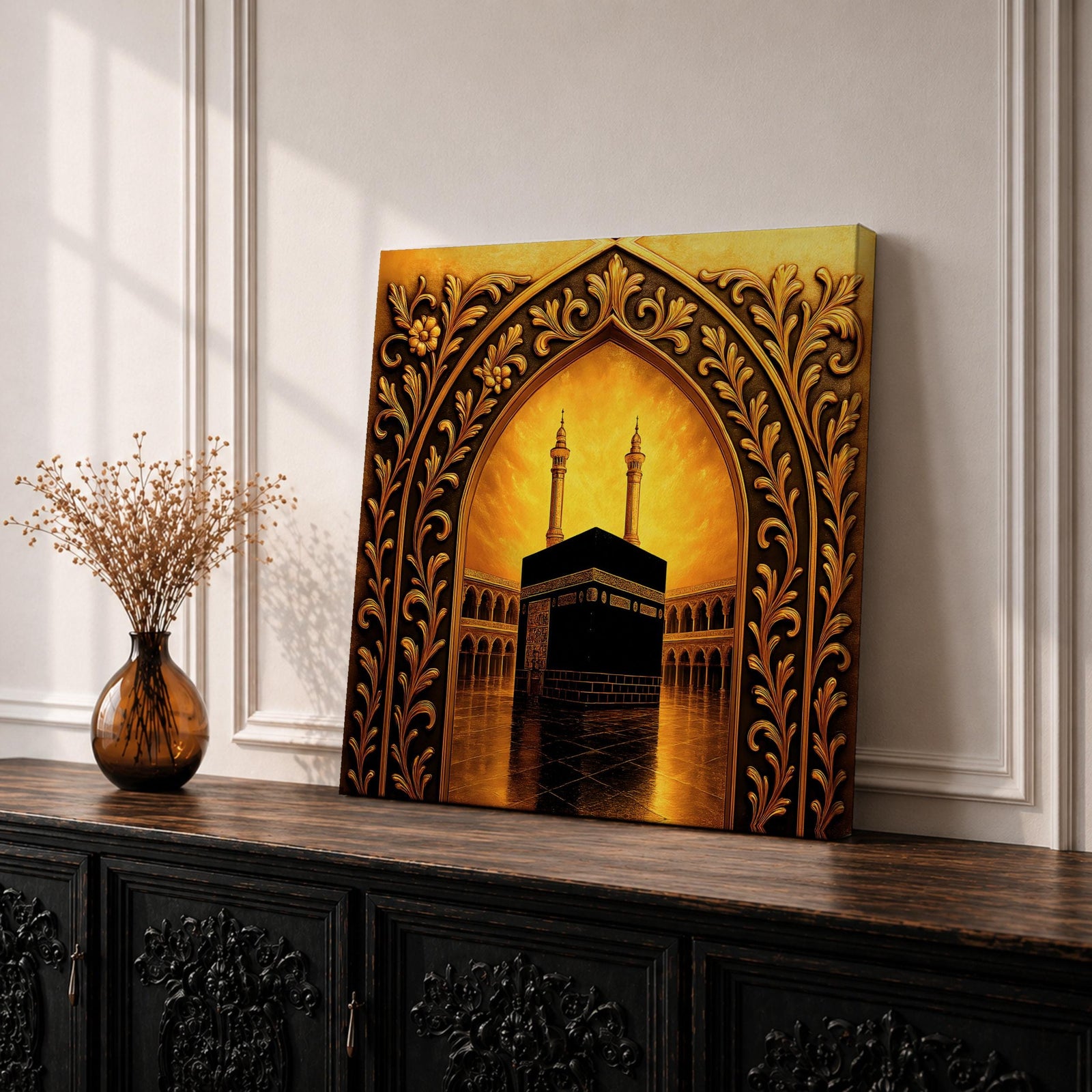Kaaba Wall Art Arch View Framed Canvas Masjid al Haram Islamic Mecca Home Decor