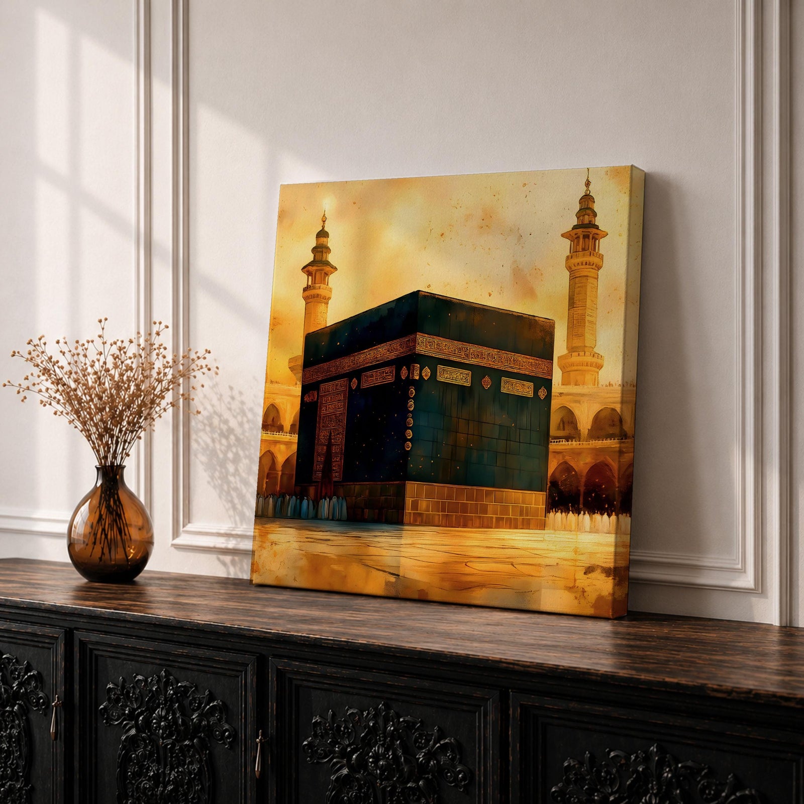 Kaaba Wall Art Tawaf Pilgrims Framed Canvas Masjid al Haram Vintage Muslim Home Decor