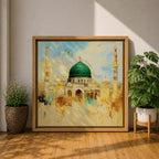 Prophets Mosque Wall Art Green Dome Framed Canvas Masjid Nabawi Islamic Muslim Home Decor
