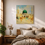 Prophets Mosque Wall Art Green Dome Framed Canvas Masjid Nabawi Islamic Muslim Home Decor