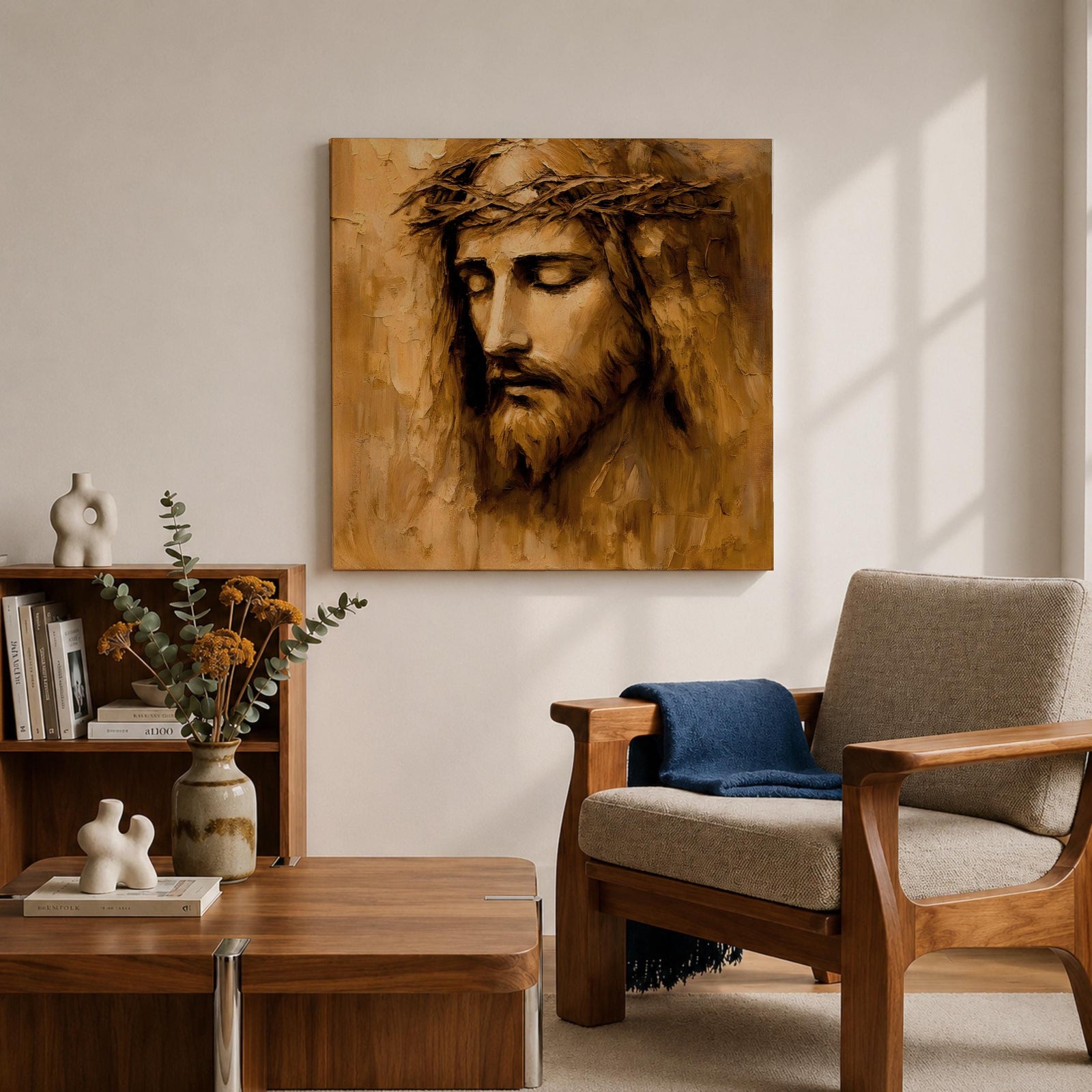 Jesus Christ Wall Art Holy Redeemer Framed Canvas Impasto Christian Home Decor