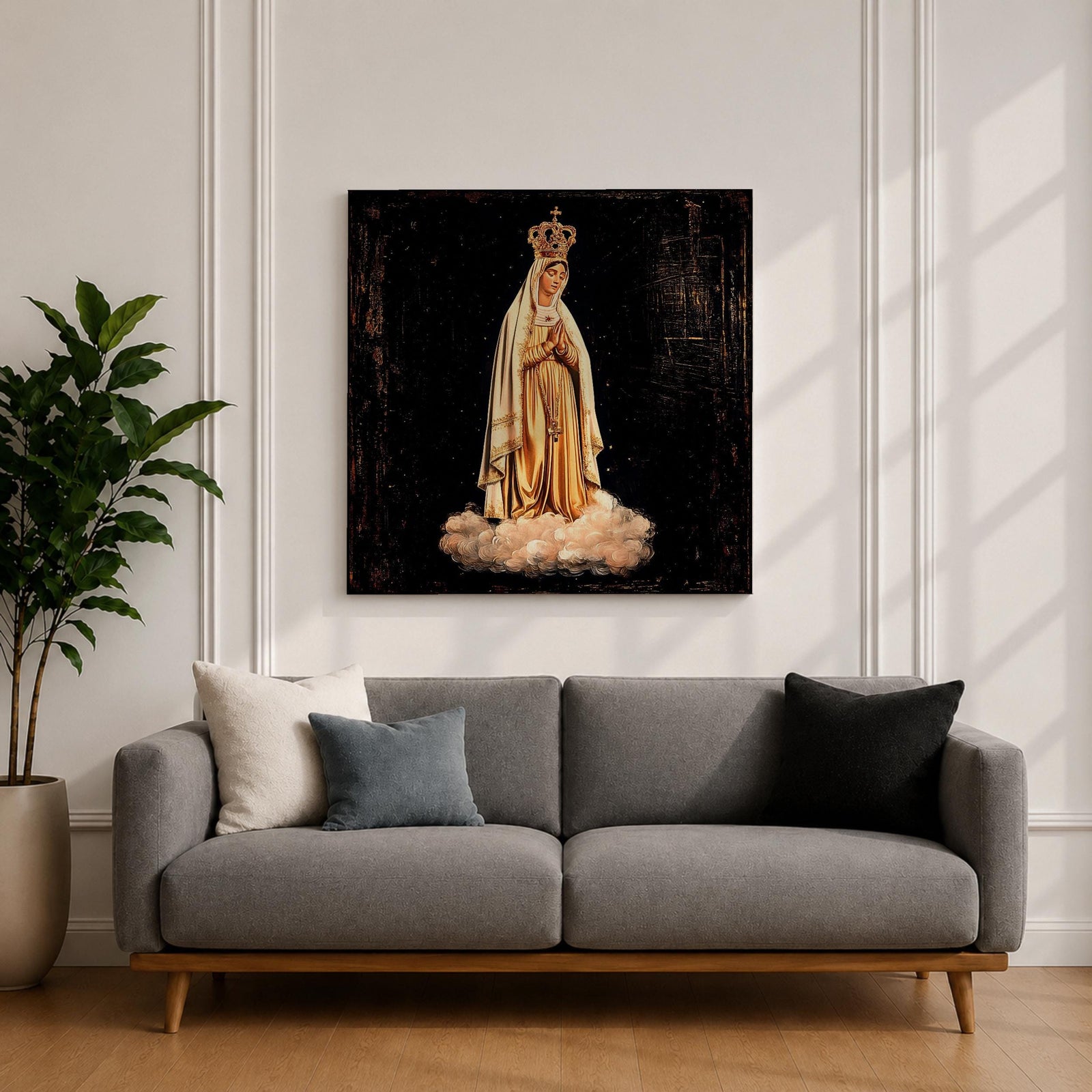 Our Lady of Fatima Wall Art Marian Apparition Framed Canvas Portugal Catholic Home Decor