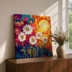 Daisy Wall Art Psychedelic Wildflower Garden Framed Canvas Boho Botanical Home Decor