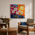 Daisy Wall Art Psychedelic Wildflower Garden Framed Canvas Boho Botanical Home Decor