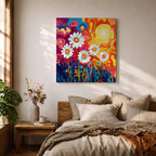 Daisy Wall Art Psychedelic Wildflower Garden Framed Canvas Boho Botanical Home Decor