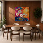 Daisy Wall Art Psychedelic Wildflower Garden Framed Canvas Boho Botanical Home Decor