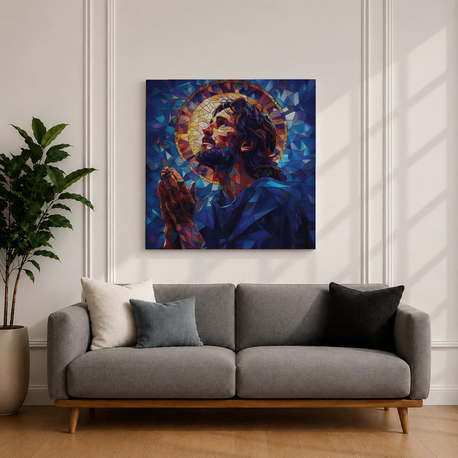 Jesus Wall Art Christ Framed Canvas Mosaic Stained Glass Christian Gift Catholic Home Decor