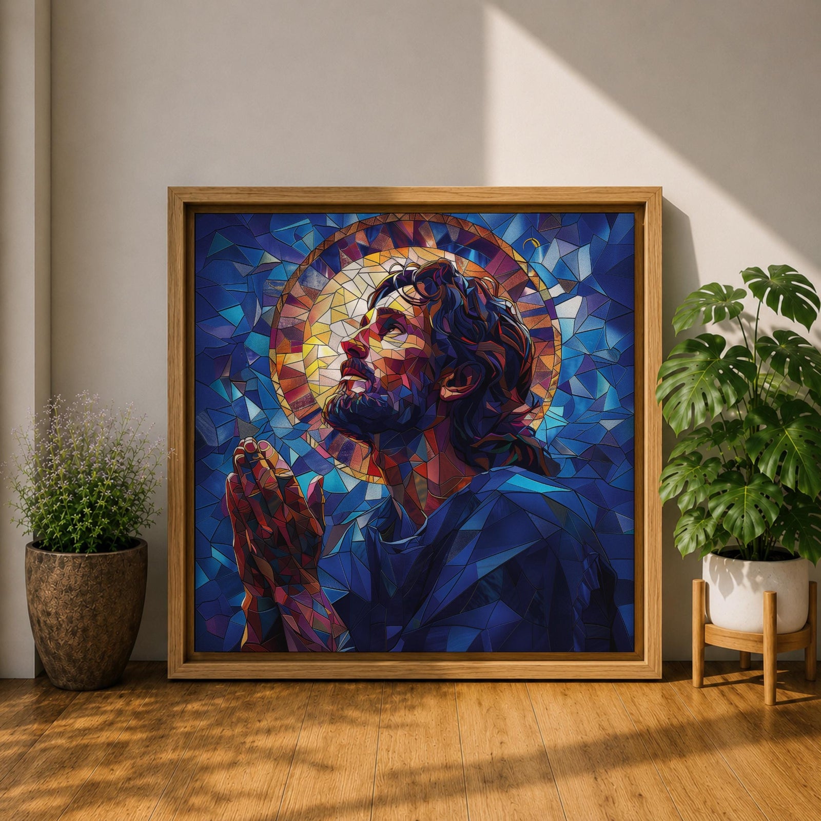 Jesus Wall Art Christ Framed Canvas Mosaic Stained Glass Christian Gift Catholic Home Decor