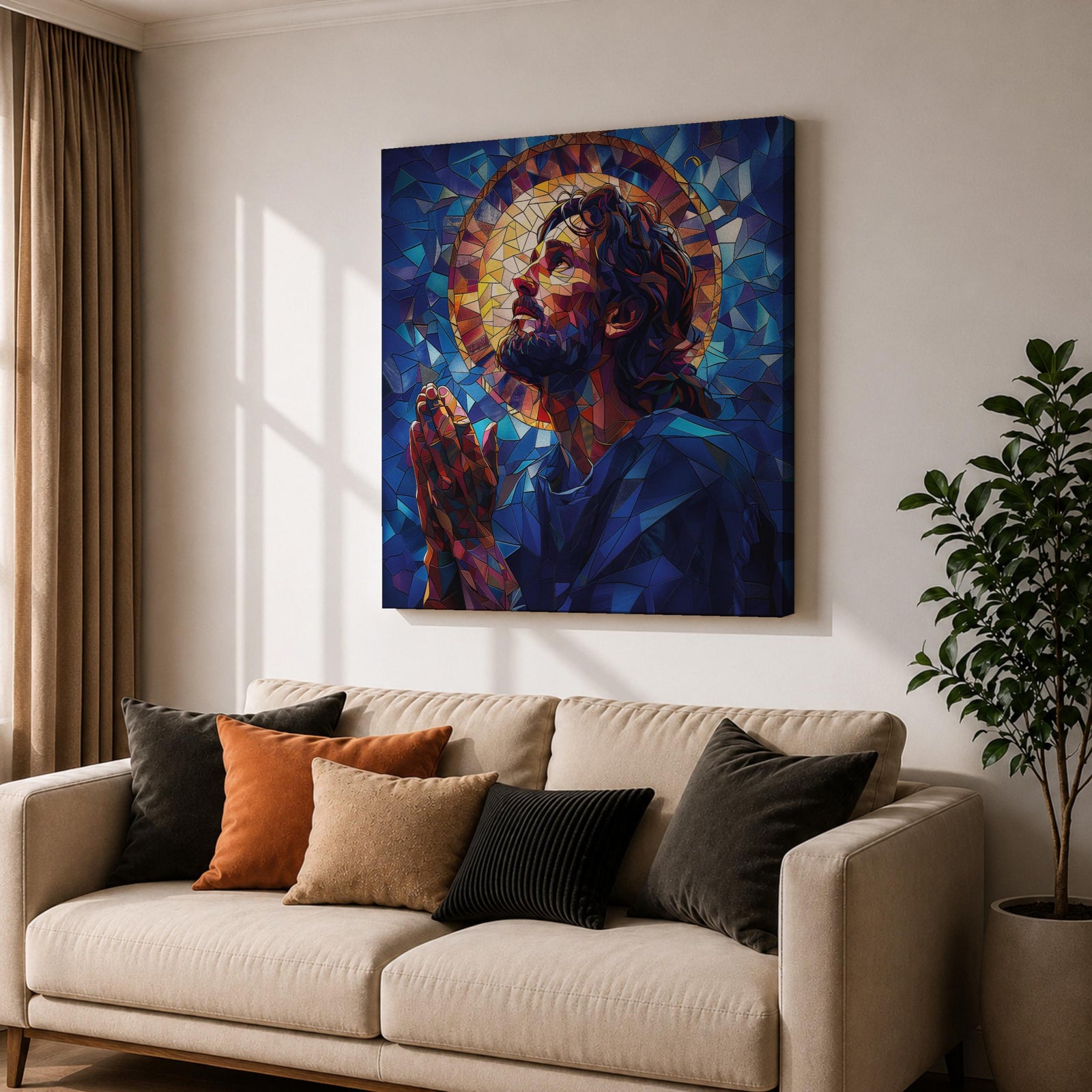 Jesus Wall Art Christ Framed Canvas Mosaic Stained Glass Christian Gift Catholic Home Decor