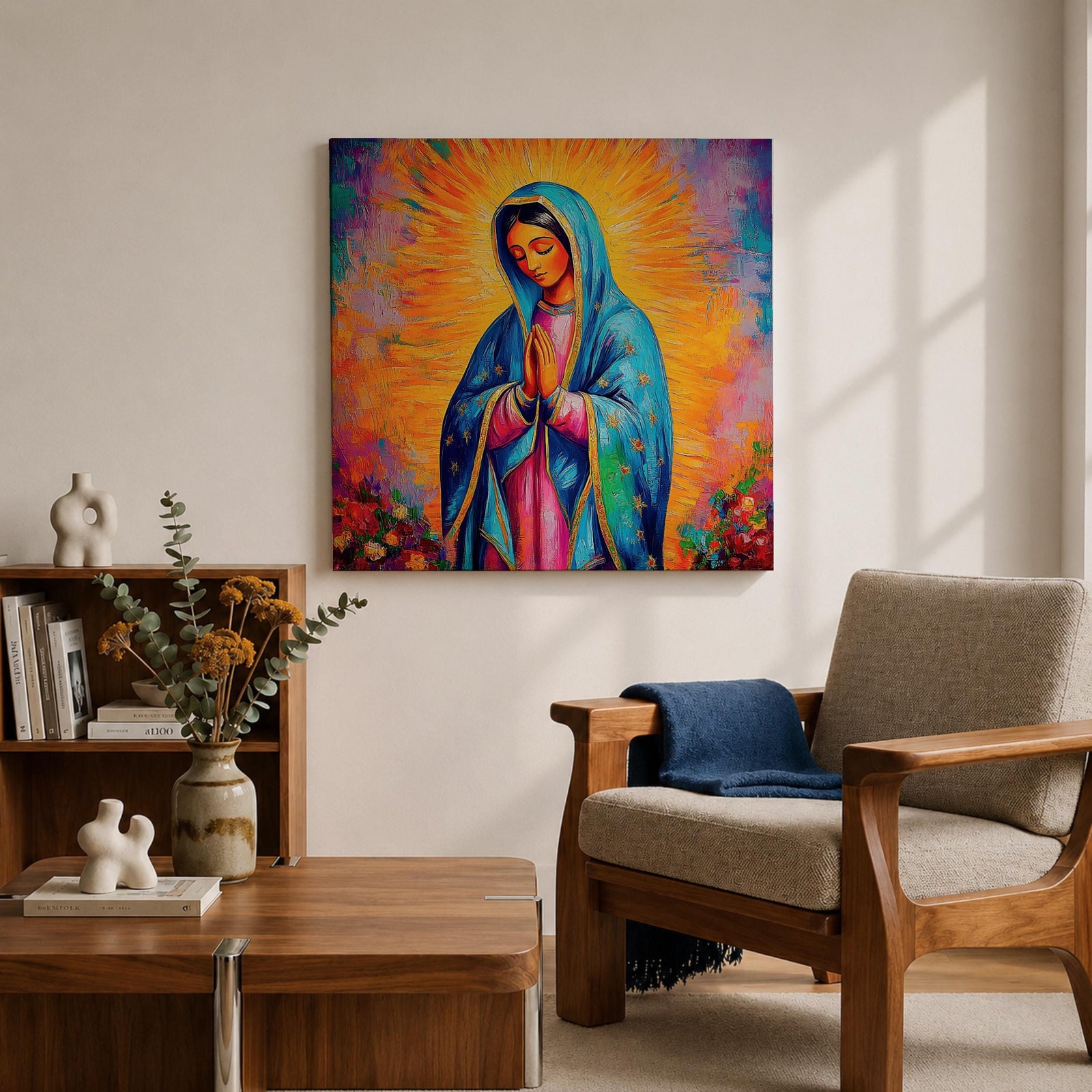 Our Lady of Guadalupe Wall Art Virgencita Framed Canvas Catholic Mexican Home Decor