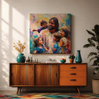 Jesus with Children Wall Art Christ with Kids Framed Canvas Biblical Christian Home Decor