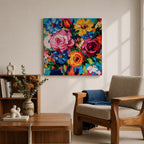 Floral Bouquet Wall Art Flower Arrangement Framed Canvas Botanical Impasto Boho Home Decor