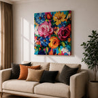 Floral Bouquet Wall Art Flower Arrangement Framed Canvas Botanical Impasto Boho Home Decor