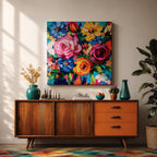 Floral Bouquet Wall Art Flower Arrangement Framed Canvas Botanical Impasto Boho Home Decor