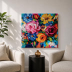 Floral Bouquet Wall Art Flower Arrangement Framed Canvas Botanical Impasto Boho Home Decor