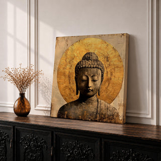 Buddha Wall Art Gautama Framed Canvas Zen Buddhist Vintage Rustic Asian Home Decor