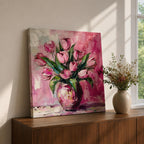 Tulip Vase Wall Art Flower Bouquet Framed Canvas Spring Garden Impasto Boho Home Decor