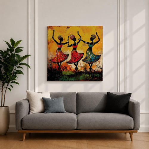 African Tribal Dance Wall Art African Women Framed Canvas Ethnic Culture Impasto Home Decor