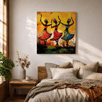 African Tribal Dance Wall Art African Women Framed Canvas Ethnic Culture Impasto Home Decor