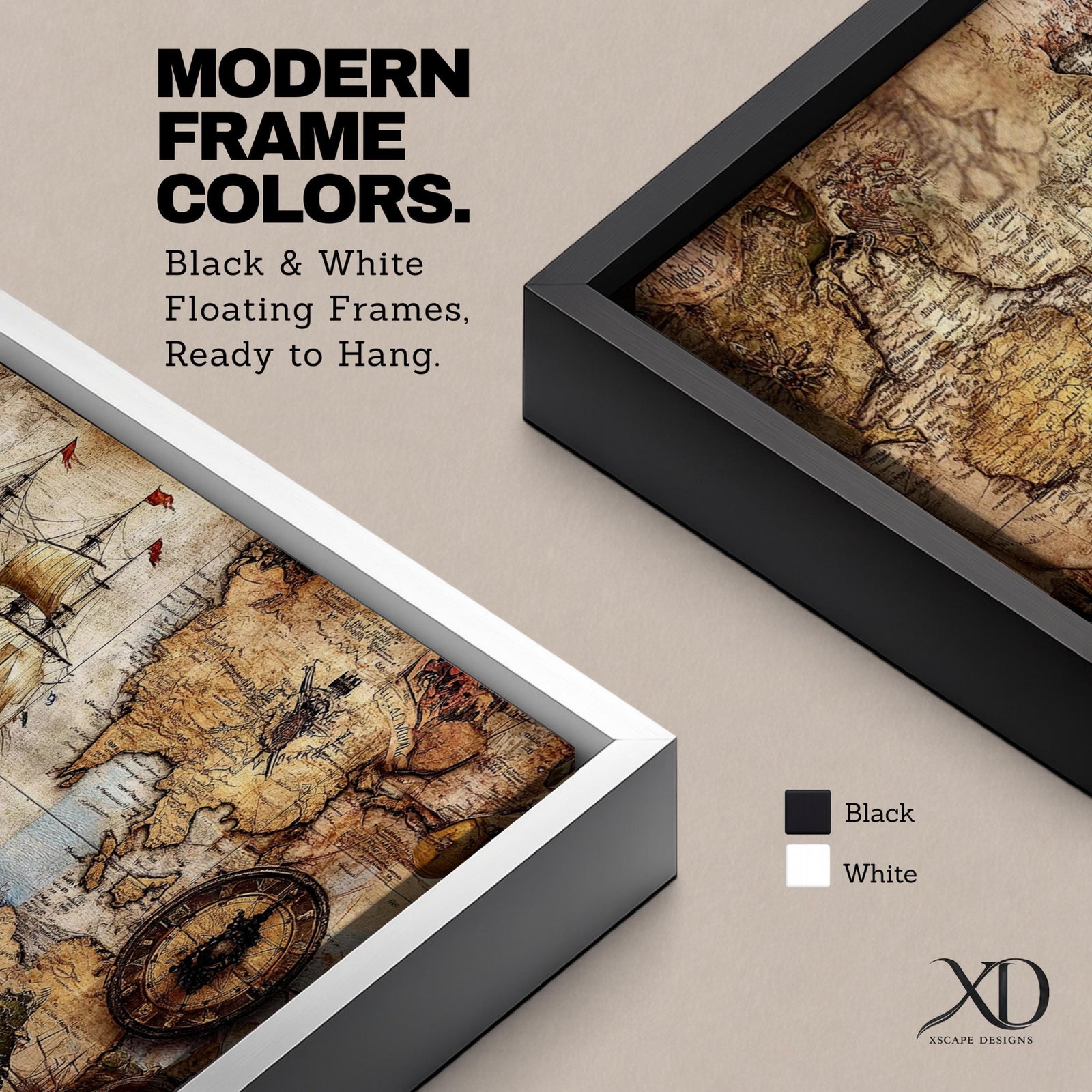 Panoramic vintage style artwork depicting an old world map with a detailed sailing ship navigating across the ocean, surrounded by antique cartographic illustrations, compass elements, and aged parchment textures forming a classic nautical exploration scene.
