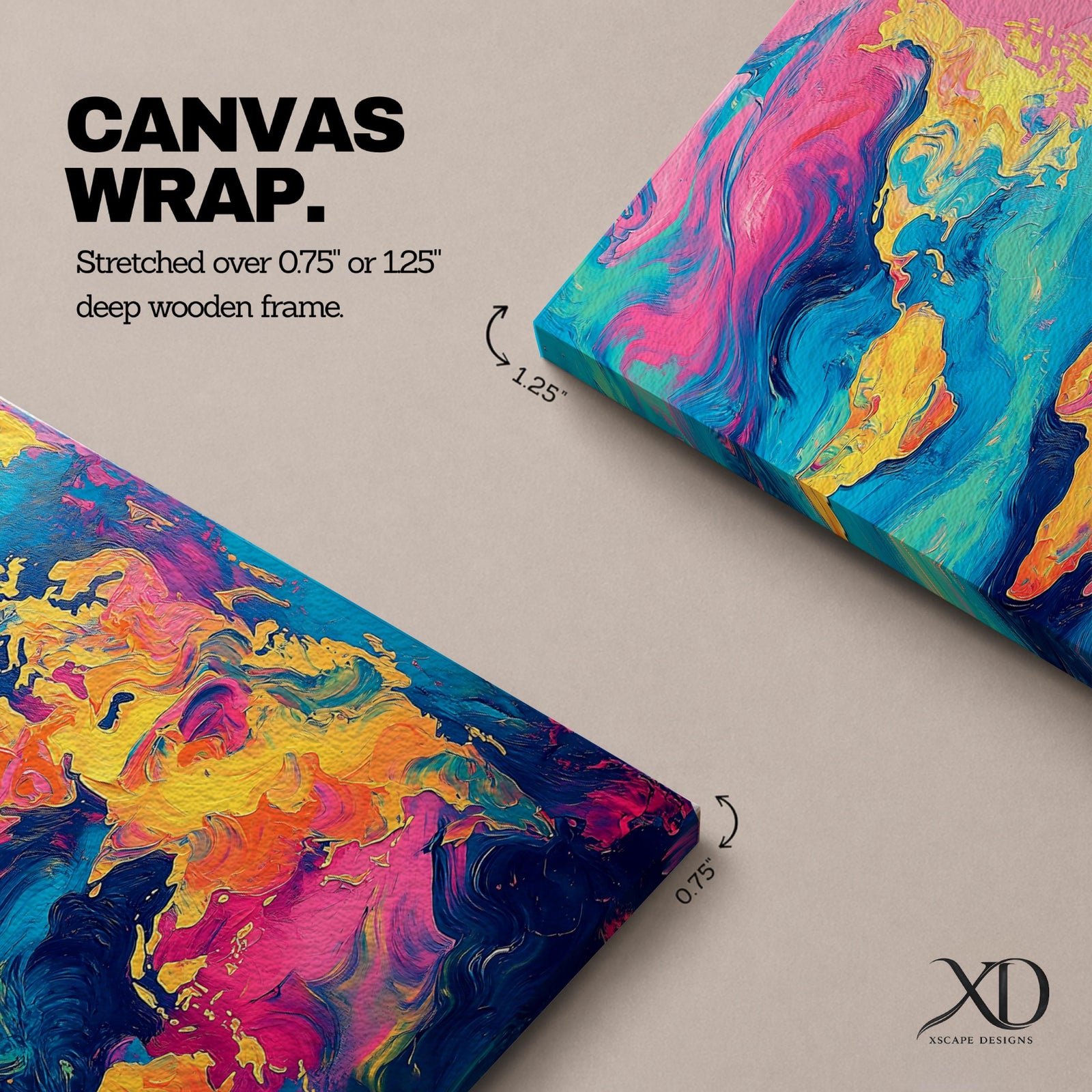 A long panoramic abstract world map painted with swirling fluid colors including vivid pink, turquoise blue, deep navy, and golden yellow. Continents emerge through marbled brush textures and flowing paint patterns, forming a modern global atlas composition across a wide horizontal canvas.