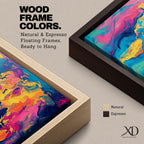 A long panoramic abstract world map painted with swirling fluid colors including vivid pink, turquoise blue, deep navy, and golden yellow. Continents emerge through marbled brush textures and flowing paint patterns, forming a modern global atlas composition across a wide horizontal canvas.