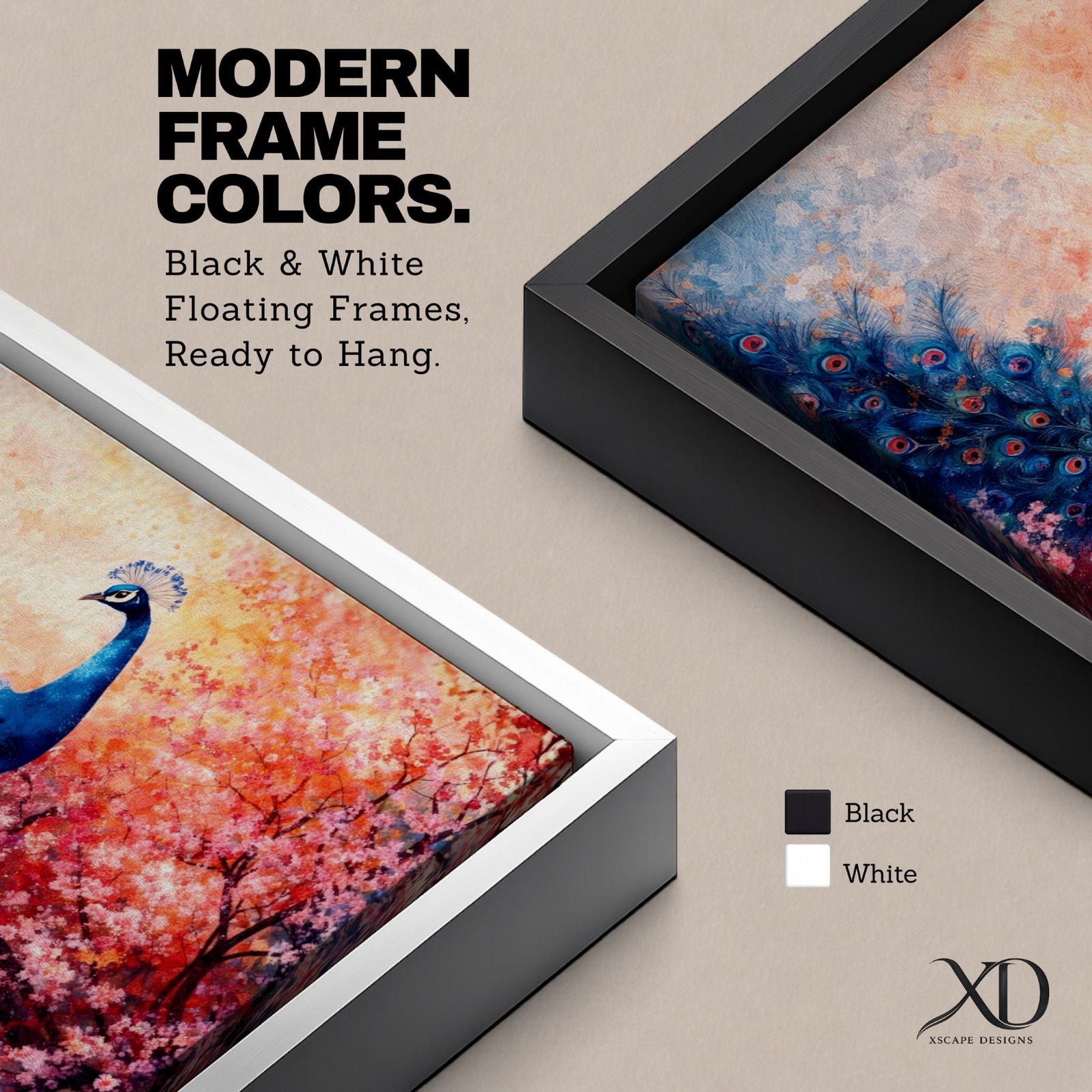 A panoramic painting of a majestic peacock standing gracefully amid a cascade of pink blossoms, its long iridescent tail feathers flowing across the composition with intricate eye patterns, rendered in a soft impressionistic style that blends vivid detail with dreamy, layered brushwork and a gentle atmospheric background.