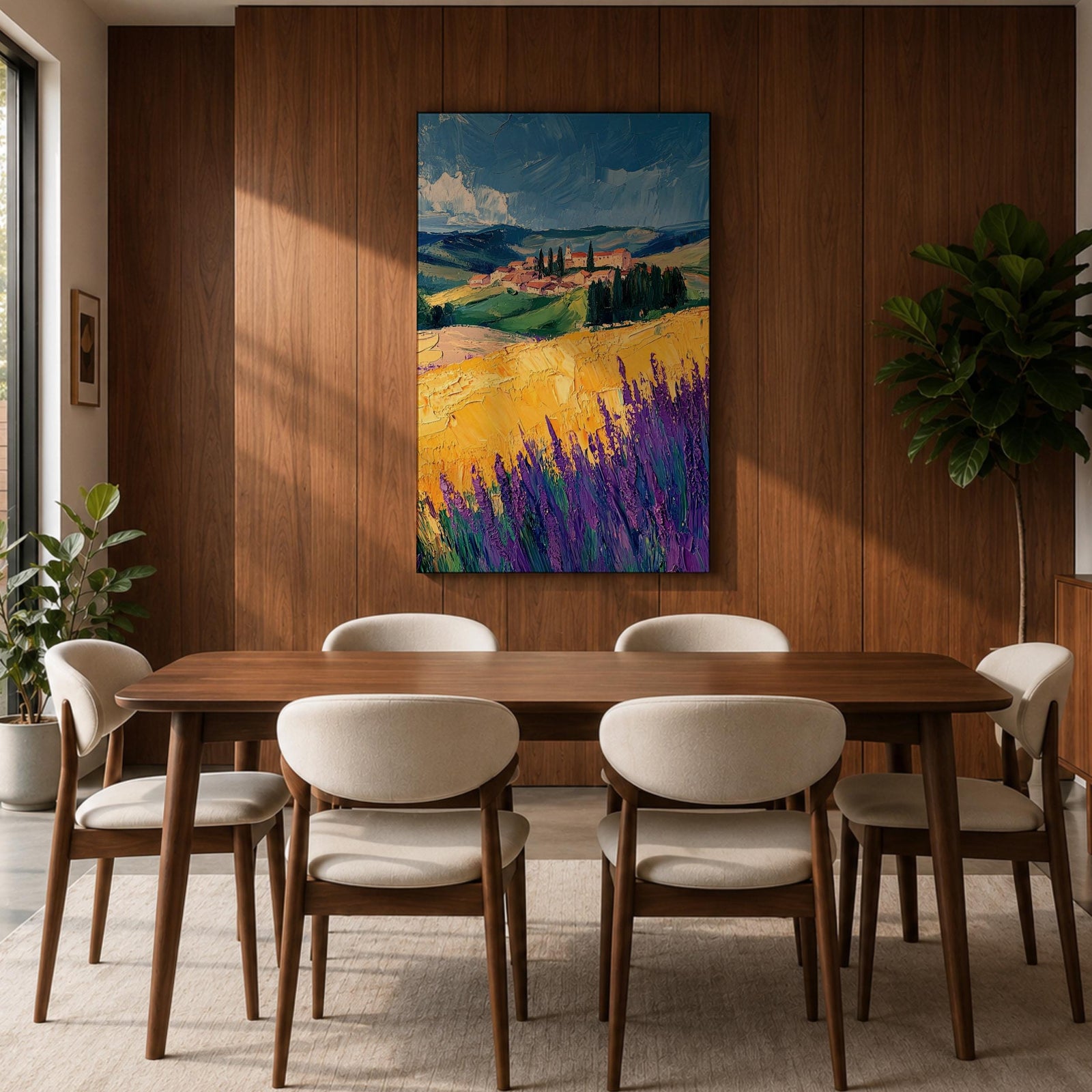 Tuscan Lavender Field Wall Art Italian Countryside Framed Canvas Tuscany Impasto Farmhouse Decor