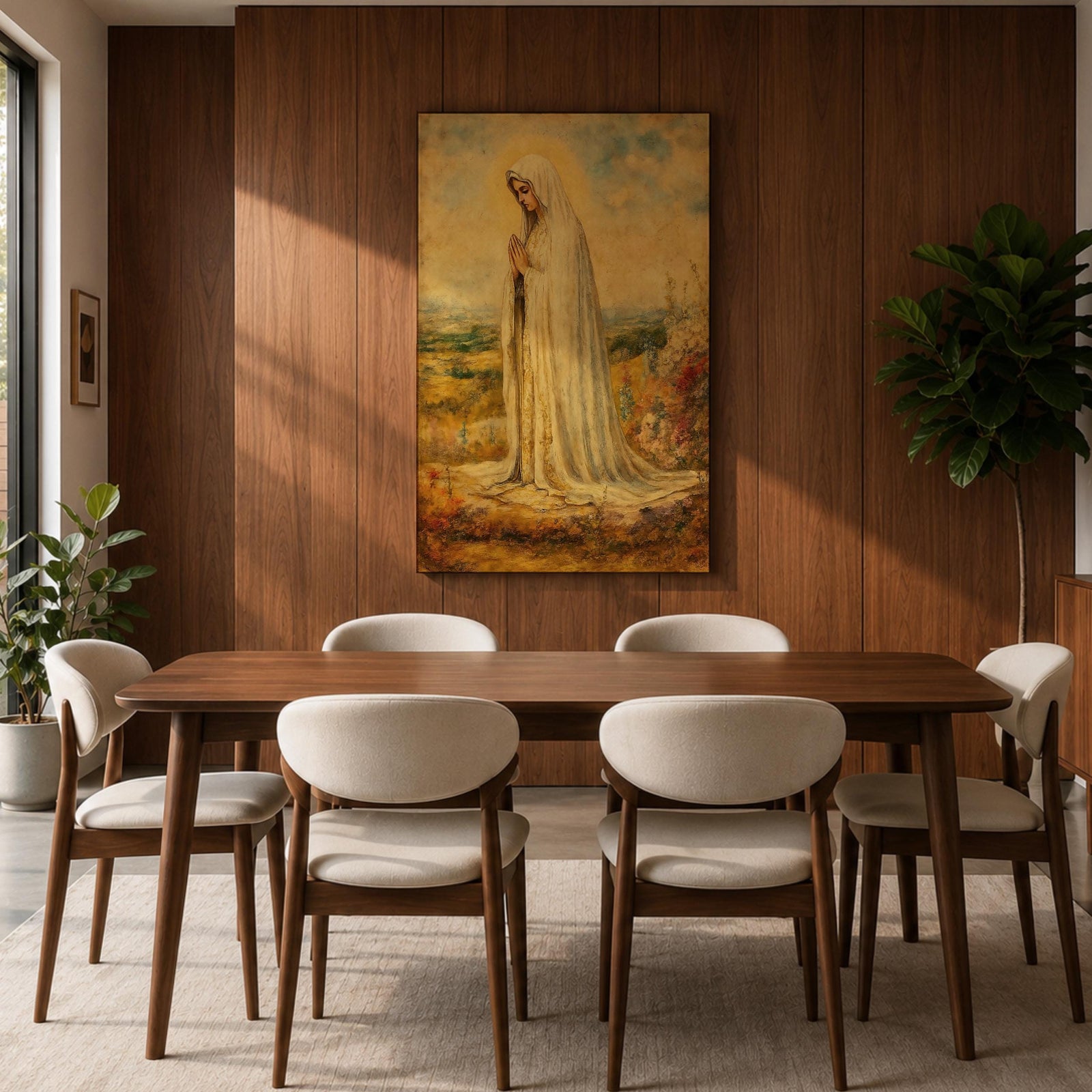Our Lady Fatima Wall Art Virgin Mary Framed Canvas Catholic Sacred Religious Home Decor