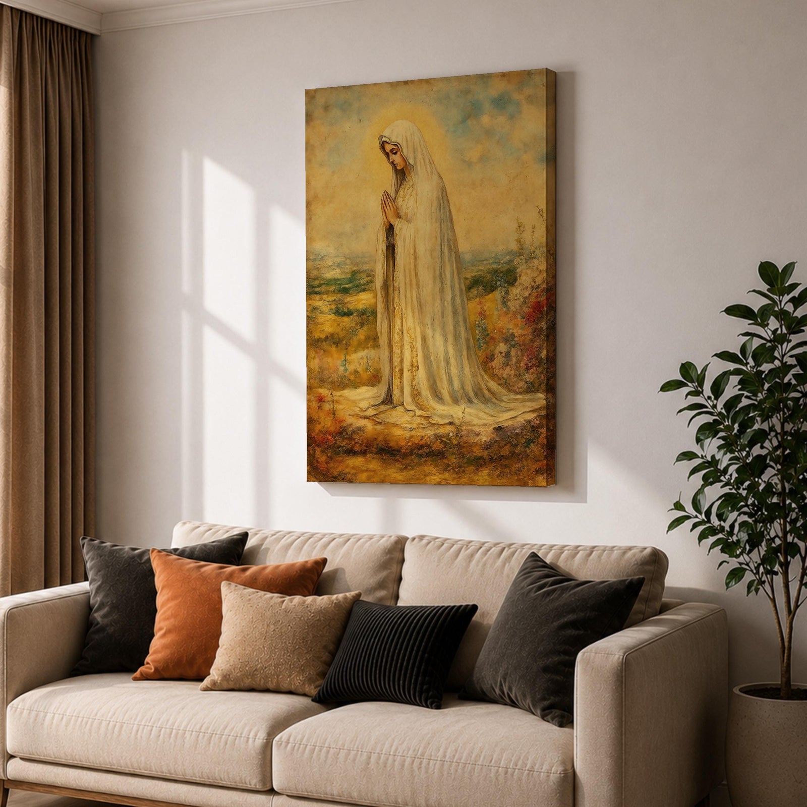 Our Lady Fatima Wall Art Virgin Mary Framed Canvas Catholic Sacred Religious Home Decor