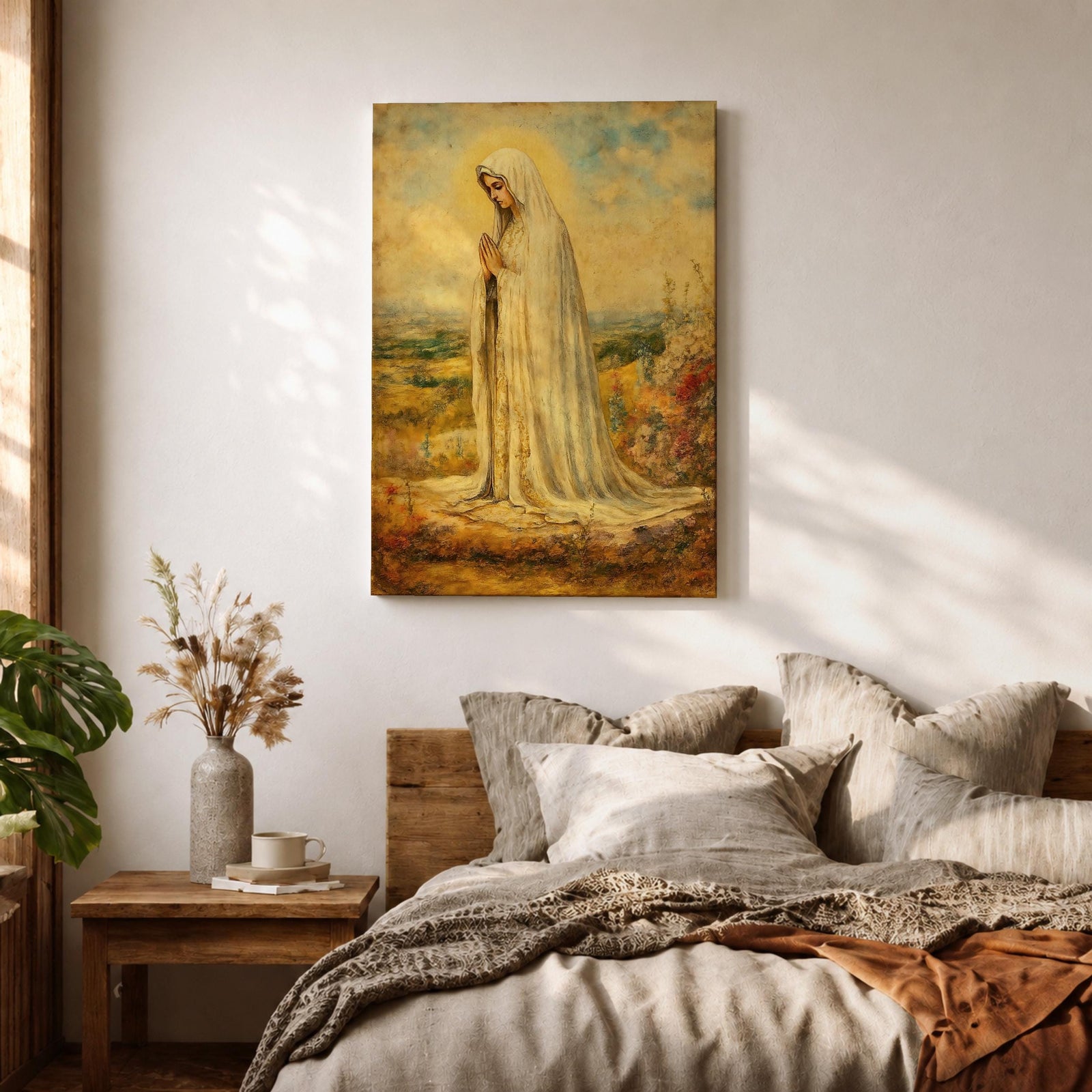 Our Lady Fatima Wall Art Virgin Mary Framed Canvas Catholic Sacred Religious Home Decor