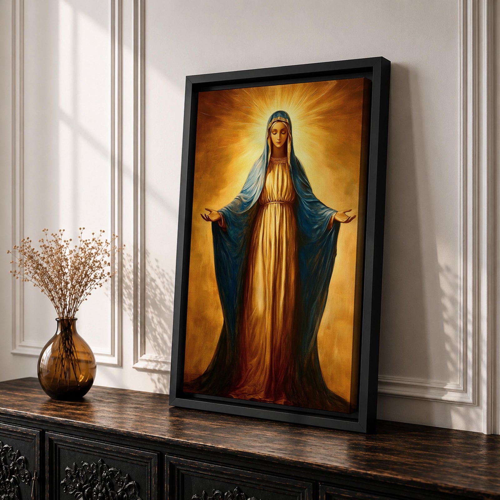 Virgin Mary Wall Art Our Lady Grace Framed Canvas Catholic Sacred Christian Home Decor