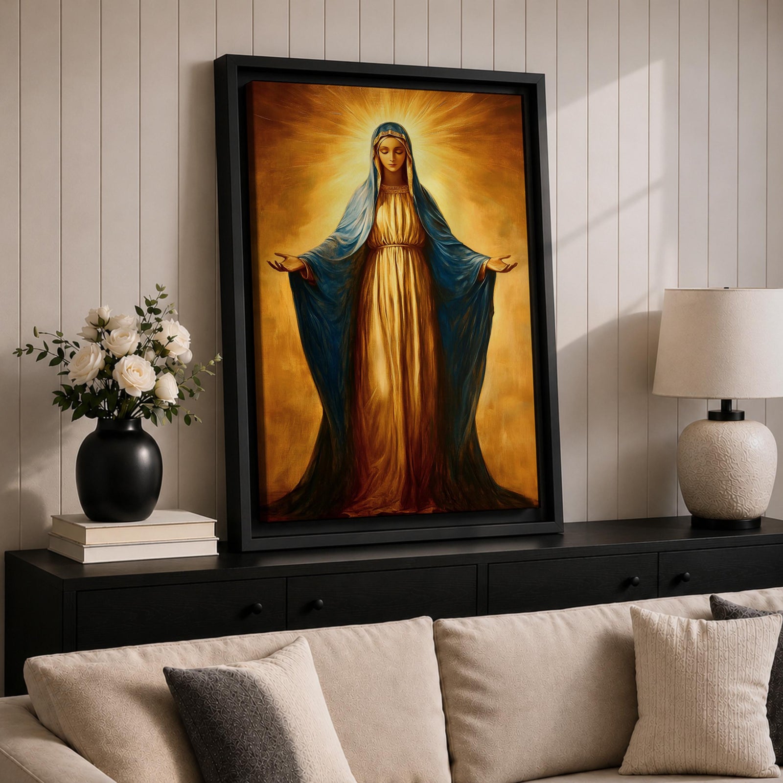 Virgin Mary Wall Art Our Lady Grace Framed Canvas Catholic Sacred Christian Home Decor