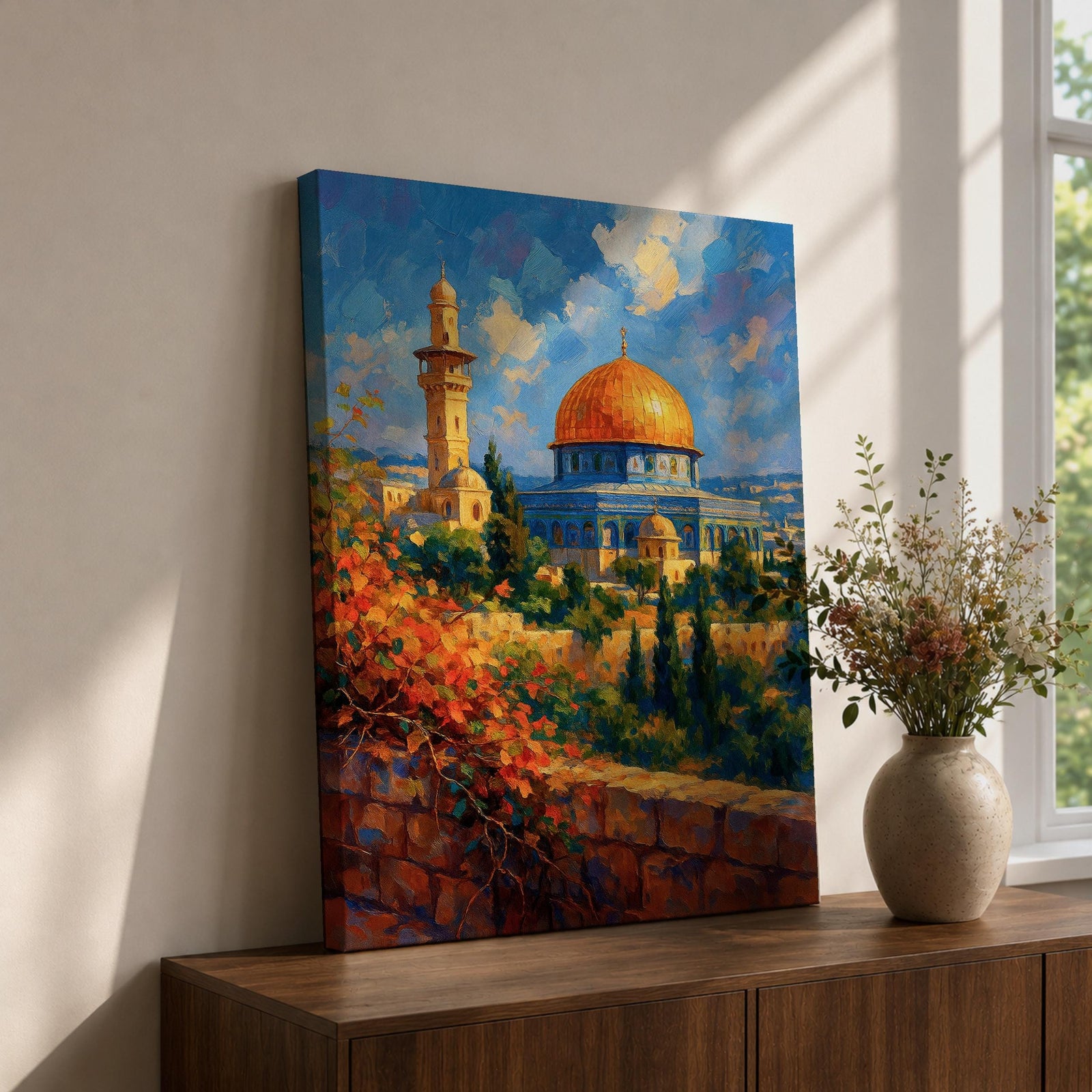 Dome of the Rock Wall Art Old Jerusalem Framed Canvas Qubbat al-Sakhrah Islamic Decor
