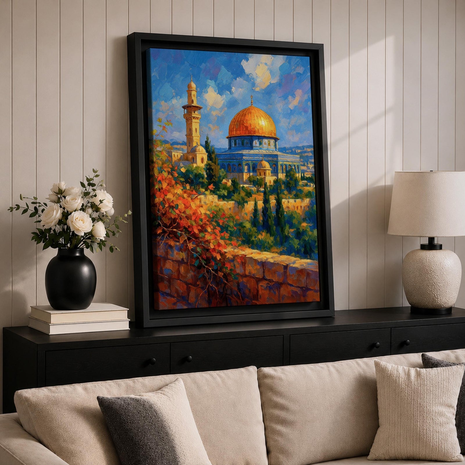 Dome of the Rock Wall Art Old Jerusalem Framed Canvas Qubbat al-Sakhrah Islamic Decor