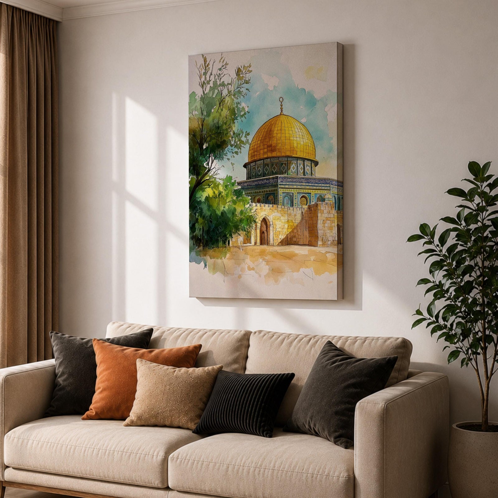 Dome of the Rock Wall Art Temple Mount Framed Canvas Qubbat al-Sakhrah Islamic Decor
