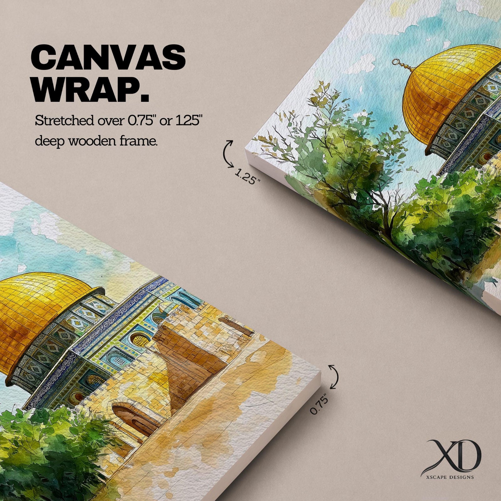 Dome of the Rock Wall Art Temple Mount Framed Canvas Qubbat al-Sakhrah Islamic Decor
