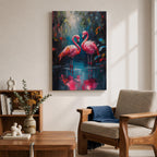 Flamingo Couple Bird Wall Art Pink Flamingo Romantic Nature Gift Living Room Home Decor