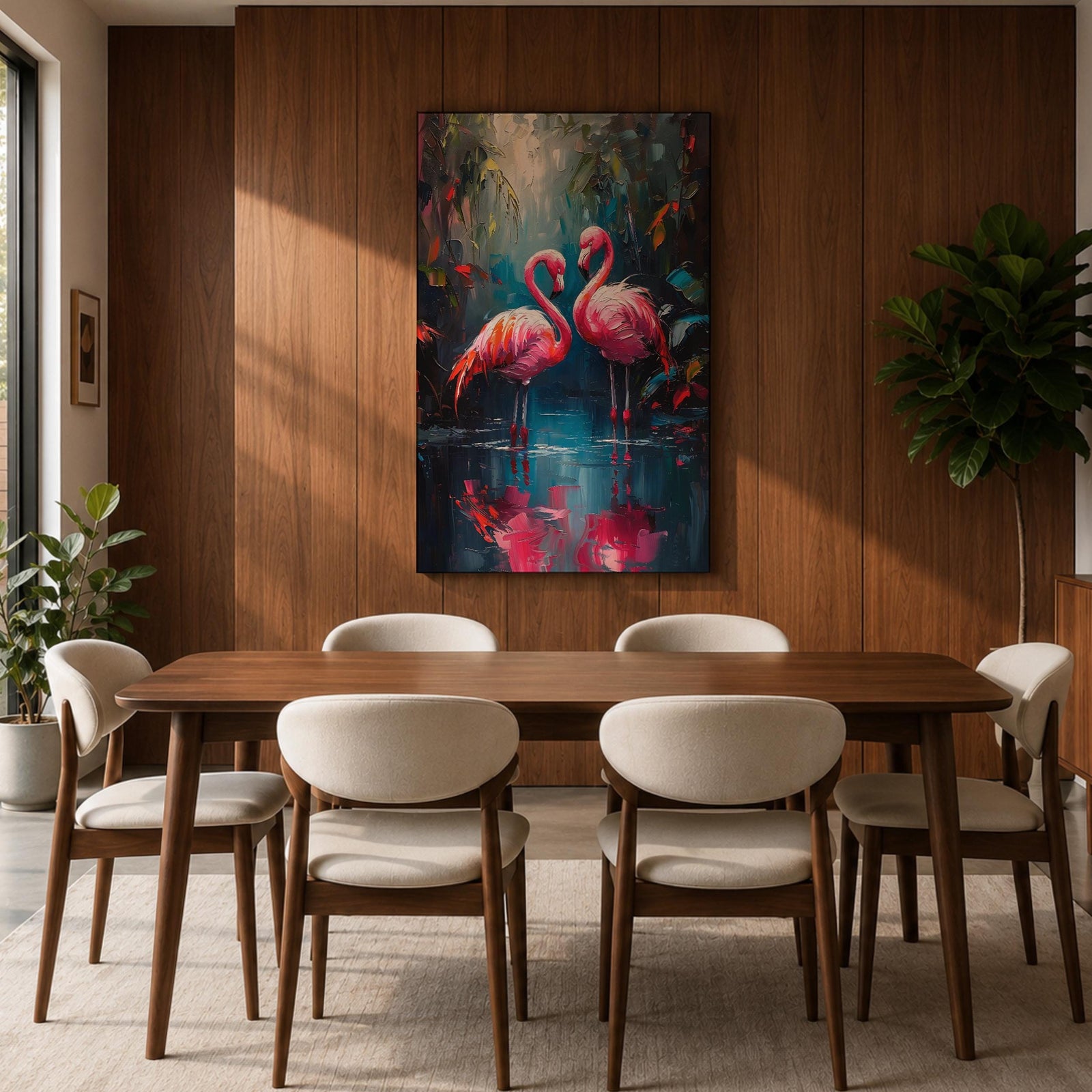 Flamingo Couple Bird Wall Art Pink Flamingo Romantic Nature Gift Living Room Home Decor