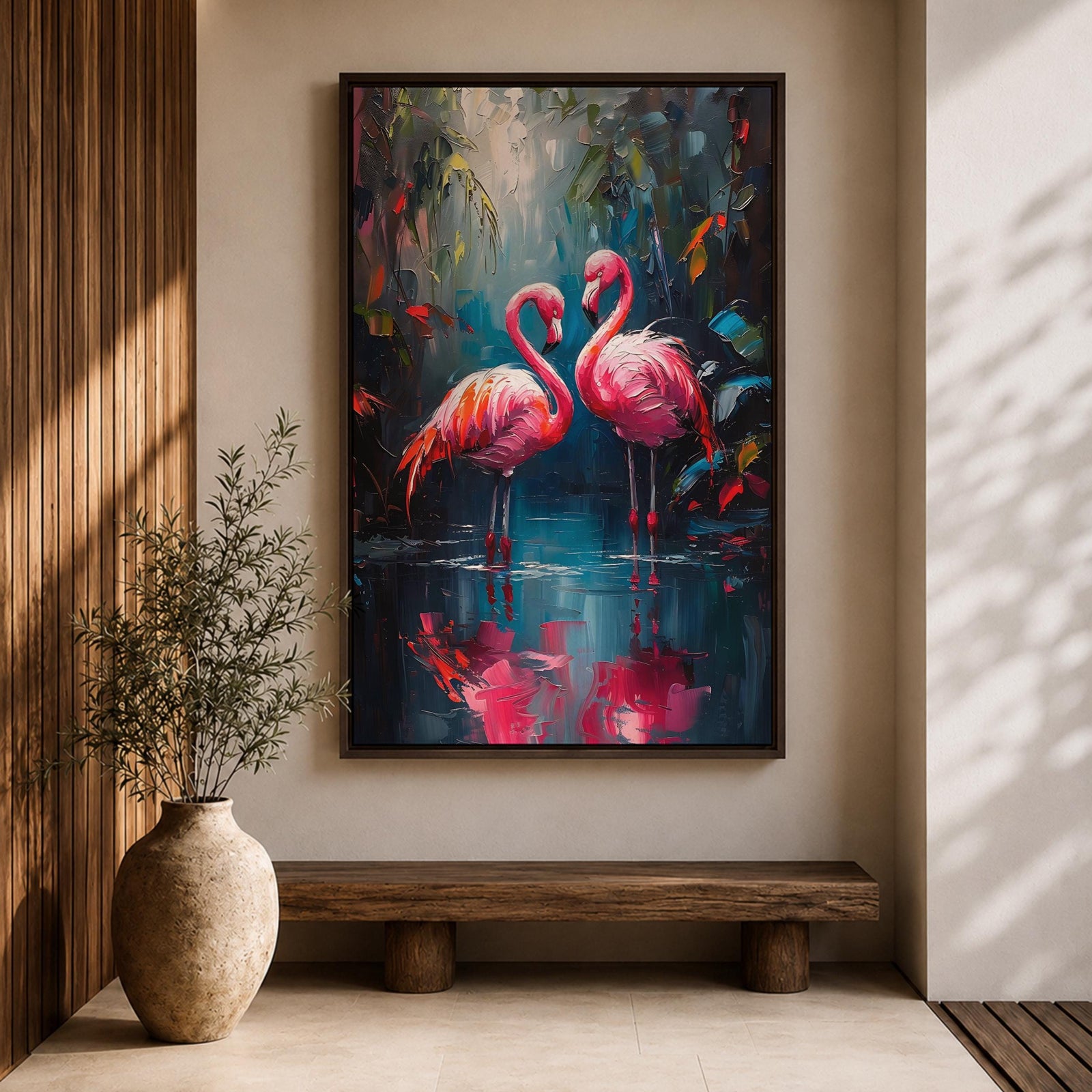 Flamingo Couple Bird Wall Art Pink Flamingo Romantic Nature Gift Living Room Home Decor