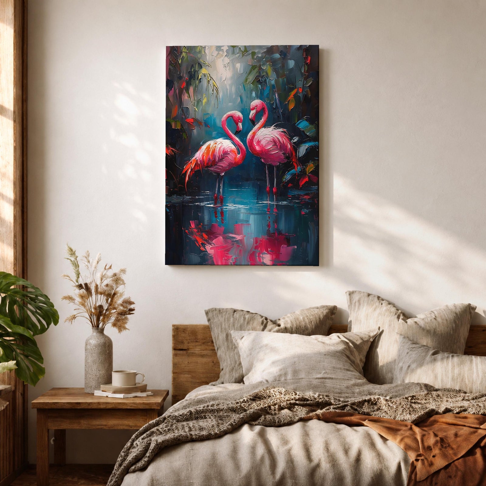 Flamingo Couple Bird Wall Art Pink Flamingo Romantic Nature Gift Living Room Home Decor
