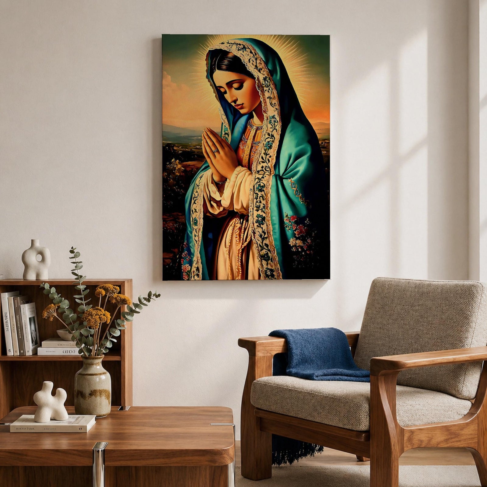 Virgin Mary Wall Art Our Lady Guadalupe Framed Canvas Catholic Sacred Religious Home Decor